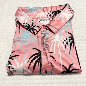 NWOT Yatta Men's Pink Palm Print Polo Shirt, Size L